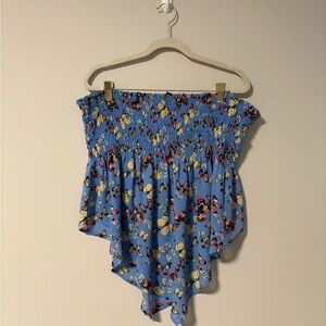 Wild Fable Blue Floral Smocked Hanker chief Style Top XXL